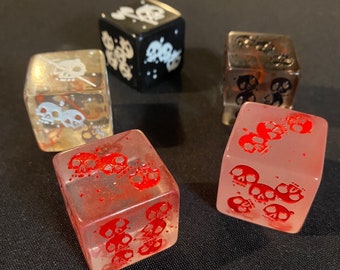 Set of Five - 1" Glow in the Dark, Blood Filled, Transparent and Opaque Massive Gelatinous, Dice, Dungeons and Dragons, Dungeon Master