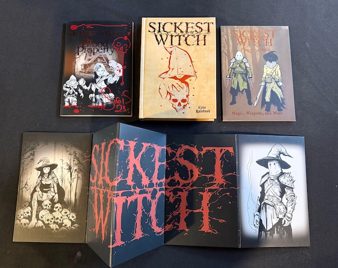 Featured listing image: Sickest Witch Bundle - Core Rulebook, GM Screen, Blood Property, Player's Guide by Justin Sirois - first printing