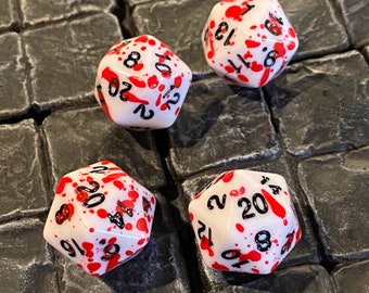 Four Blood Splatter D20s - Dungeons and Dragons, Murder Hobo, OSR, Pathfinder  Dungeon Master, DM, RPG, D&D, dice