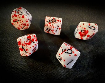 Set of Five Bloody 10 Sided Dice for D&D DnD Mothership RPG, Vampire the Masquerade, Kingdom Death, Call of Cthulhu, Invisible Sun dice