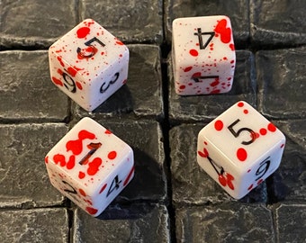 Four Blood Splatter D6s - Dungeons and Dragons, Murder Hobo, OSR, Pathfinder  Dungeon Master, DM, RPG, D&D, dice