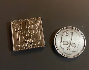 Two D2 Coins - Gray Metal - 1 Cy_borg and 1 Mork Borg, OSR, Dungeons and Dragons, Pathfinder  Dungeon Master, DM, RPG