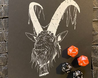 Limited Edition Black Goat Print with 4 F Yeah D20s - Dungeons and Dragons, Pathfinder  Dungeon Master, DM, RPG