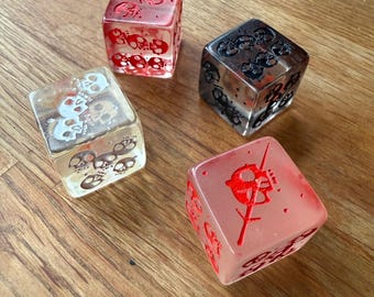 Set of Four - 1" Glow in the Dark, Blood Filled, Transparent and Opaque Massive Gelatinous, Dice, Dungeons and Dragons, Dungeon Master