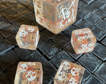 Super Rare Five Dice Set - One 2" Blood Massive Gelatinous White Ink w/ Four 1" Cube Set, Dice, DND, Dungeons and Dragons, Master