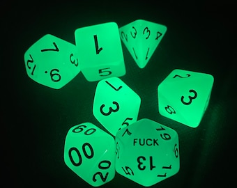 Seven Glow-in-the-dark F*uck Yeah 20 Sided Dice set - D20s - Dungeons and Dragons, Pathfinder  Dungeon Master, DM, RPG