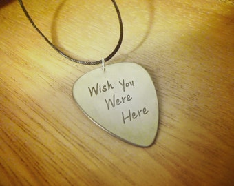 Silver Guitar Pick, Wish You Were Here Lyrics, pick pendant, silver necklace, Pink Floyd lyrics, custom pick with quote, New Year Gift