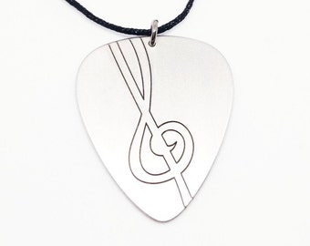 Treble Clef Silver Guitar Pick, Custom Pick, personalized pick, custom engraving, unique jewelry, music pendant, necklace, New Year Gift