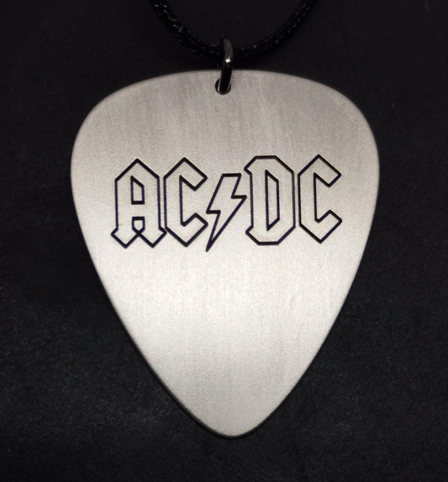 AC DC Silver Guitar Pick, Hard Rock, Engraved Pick, Rock