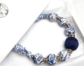 Handmade Blue and White Paisley Print Statement Necklace, Certain to Liven up Your Favourite ‘T’shirt, Blouse, Sweater or Dress.