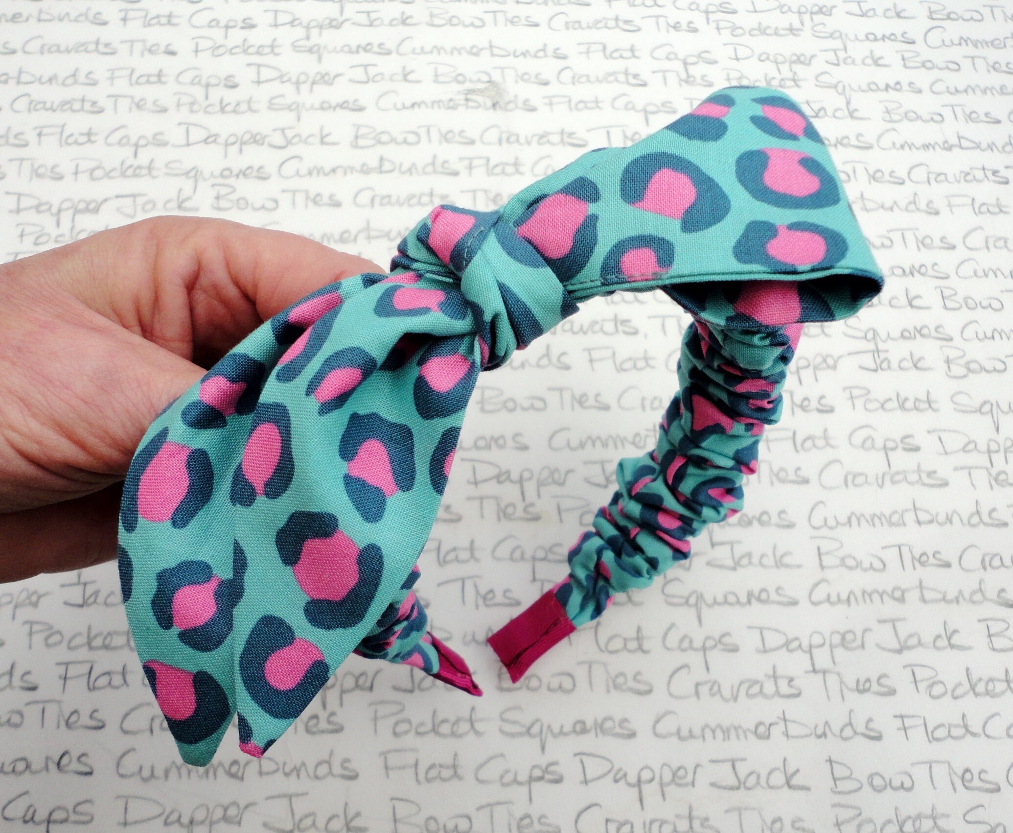 Turquoise and Pink Leopard Print Headband With Detachable