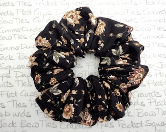 Black Floral Scrunchie, Office Scrunchie, Glamour Scrunchie,  Designer Scrunchies, Quality Scrunchies Made Professionally