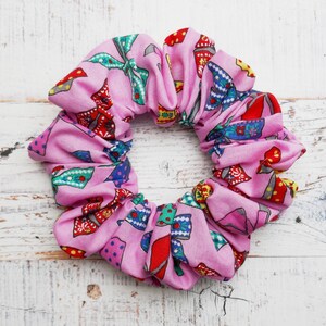 Gorgeous Bow Print Pink Scrunchie Made From Vintage Fabric, Limited Number Available, Fashion Doll Scrunchie
