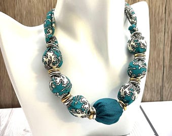 Jade Silk and Jade Cotton Lawn Statement Necklace Certain to Liven up Your Favourite ‘T’shirt, Blouse, Sweater or Dress.