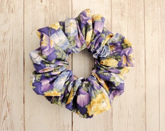 Gorgeous Floral Scrunchie With Yellow And Blue Flowers On A 'Veri Peri' Colour Background