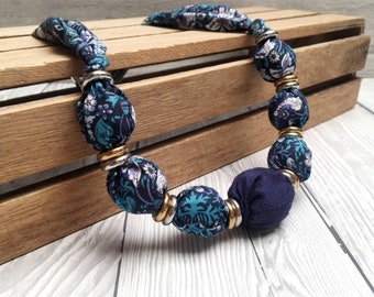 Liberty Cotton Lawn and Blue Silk  Statement Necklace, Certain to Liven up Your Favourite ‘T’shirt, Blouse, Sweater or Dress.