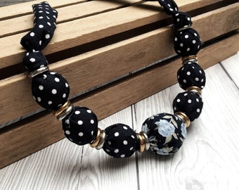 Necklace, Navy Blue and White Spot Print Statement Necklace, Certain to Liven up Your Favourite ‘T’shirt, Blouse, Sweater or Dress.