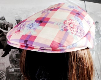 Lila und rosa Check und Floral Print flache Kappe mit einem Baseball verstellbare Rückseite für eine perfekte Passform