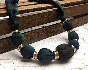 Blackwatch Tartan Cotton and Silk Necklace Certain to Liven up Your Favourite ‘T’ Shirt, Blouse, Sweater or Dress.