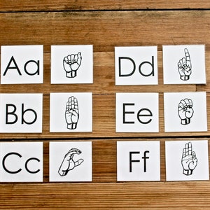 Tarjetas didácticas de combinación del alfabeto en lenguaje de señas Montessori