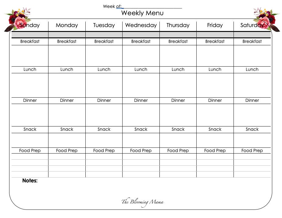 weekly meal planner digital printable download etsy