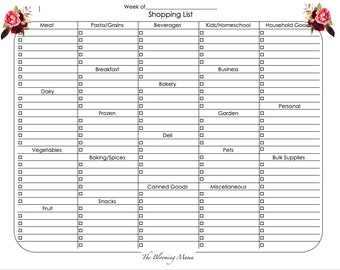 Grocery and Shopping List Digital Printable Download