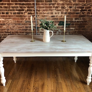 Classic Farmhouse Dining Table // Distressed Dining Table // Farm Table Turned Legs // Family Style Table // White Dining Table //