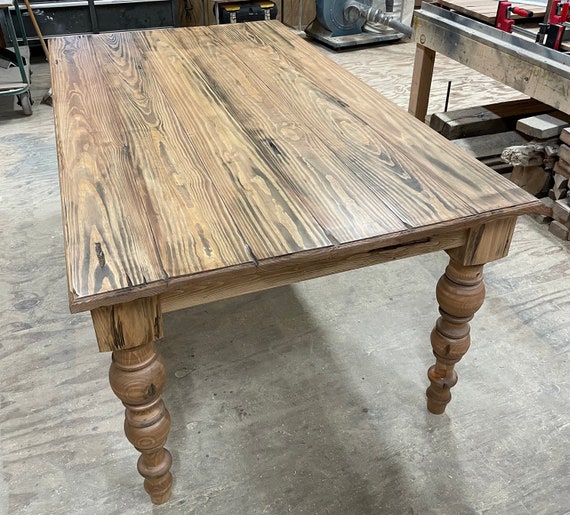 Farmhouse Dining Table Chunky Legs Distressed Table Farm
