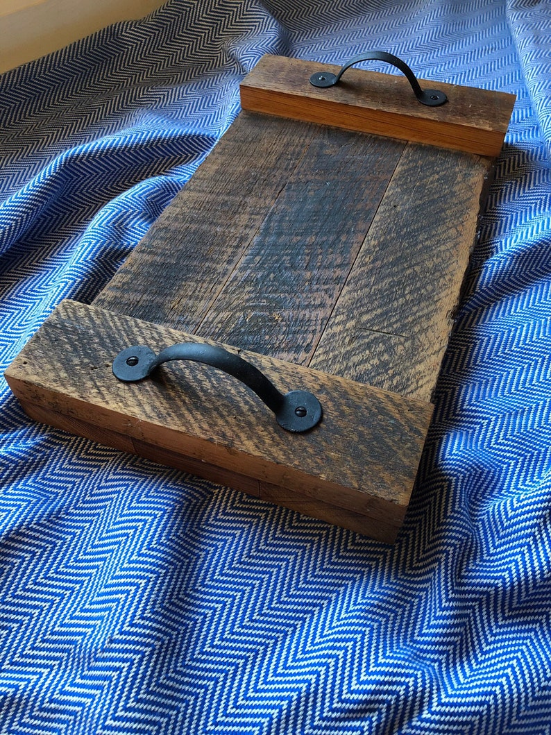 Reclaimed Wood Serving Tray with Handles // Farmhouse Tray // | Etsy