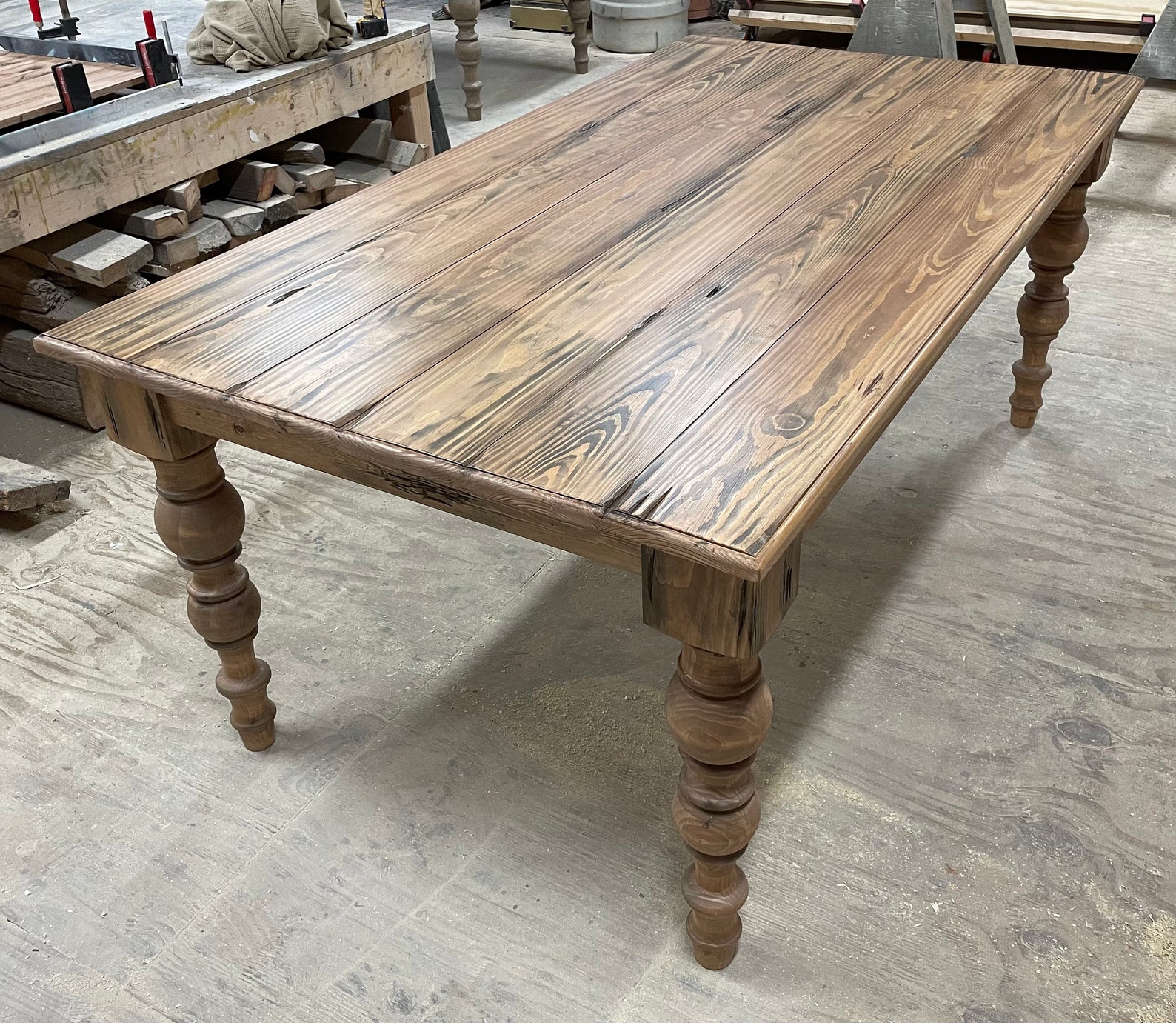 Farmhouse Dining Table // Chunky Legs // Distressed Dining Etsy