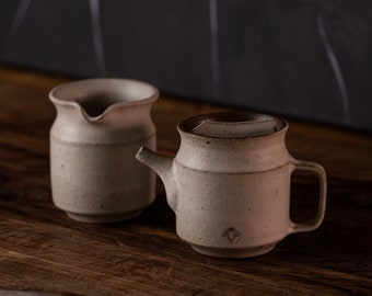 Ceramic Teapot Set 5oz./150ml for tea party - Minimalist white Tea Set: tea pot and chahai - Pottery handmade gift for him and for her