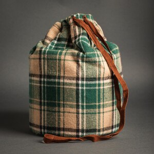 Travel fabric teaware pouch bag for matcha bowl-chawan, teapot,tea set/Outdoor picnic handbag/Handmade gift bag for ceramics for him and her Evergreen Plaid