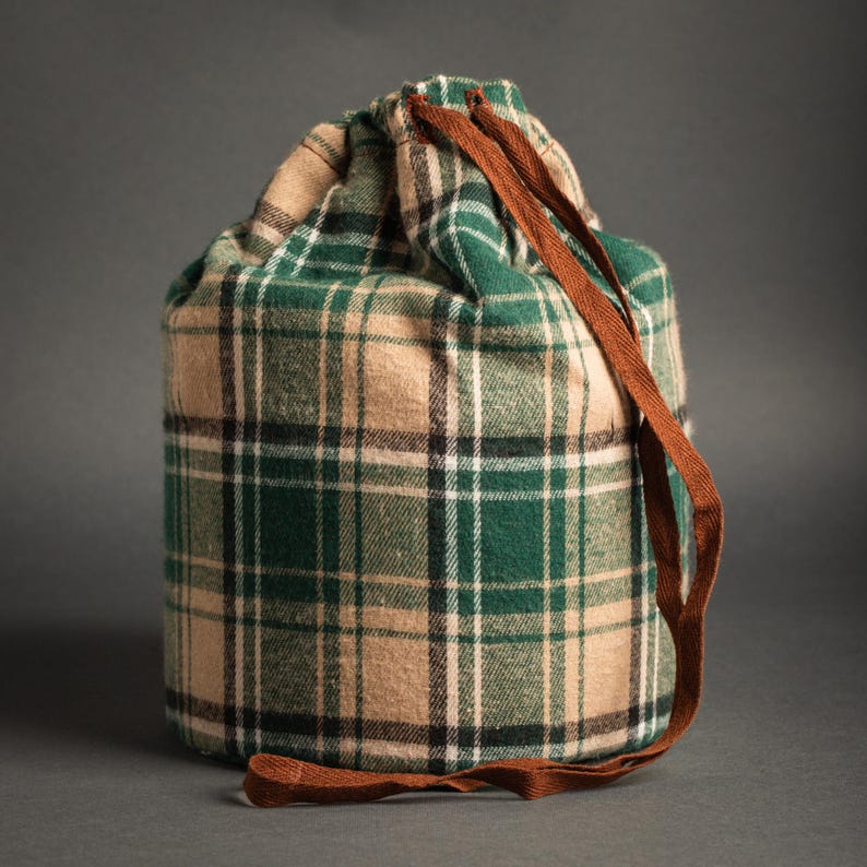 Travel fabric teaware pouch bag for matcha bowl-chawan, teapot,tea set/Outdoor picnic handbag/Handmade gift bag for ceramics for him and her Evergreen Plaid