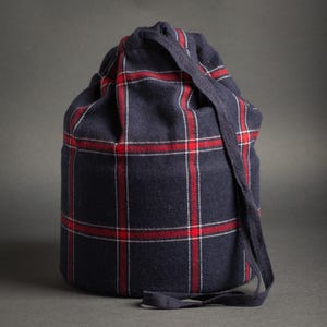 Travel fabric teaware pouch bag for matcha bowl-chawan, teapot,tea set/Outdoor picnic handbag/Handmade gift bag for ceramics for him and her Navy & Crimson Plaid