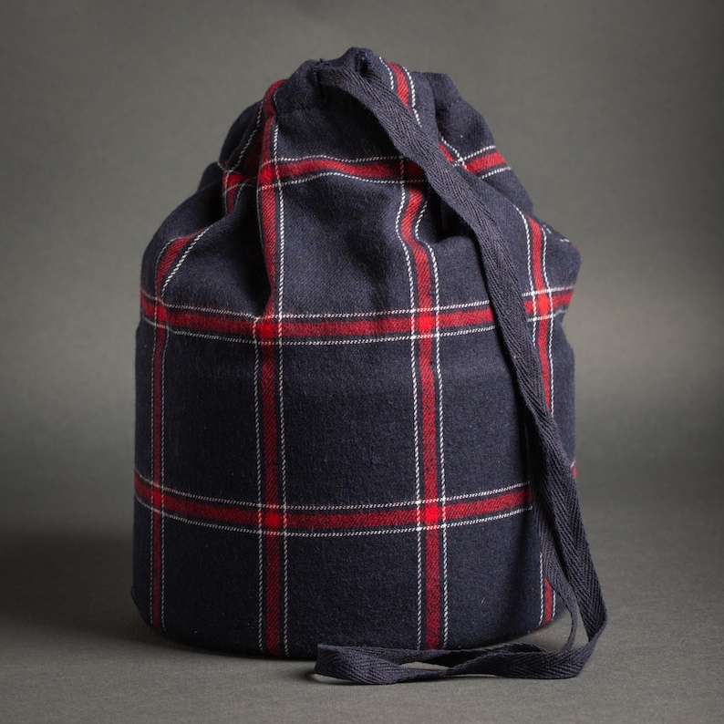 Travel fabric teaware pouch bag for matcha bowl-chawan, teapot,tea set/Outdoor picnic handbag/Handmade gift bag for ceramics for him and her Navy & Crimson Plaid