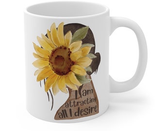 J'attire Mug rappels quotidiens, mug loi de l'attraction, affirmation quotidienne, mug mantra positif, cadeau pour elle