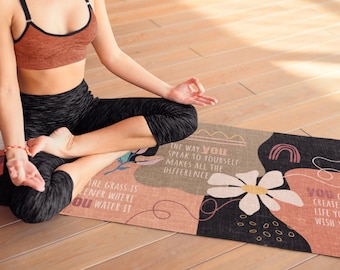 Tapis de yoga de productivité, affirmations du matin, cadeau pour elle, yoga femme, santé mentale, amour de soi, tapis de yoga en mousse, inspiration quotidienne,