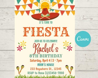 Faire-part d'anniversaire Fiesta modifiable | Faire-part mexicain, maracas sombres (téléchargement numérique)