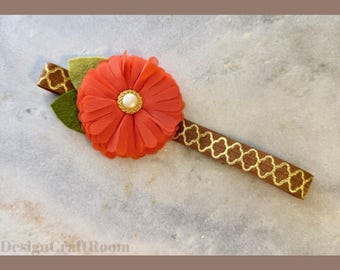 Bandeau bohème chic avec fleurs pour bébé, bandeau élastique pour tout-petits, pince fleur orange rouille