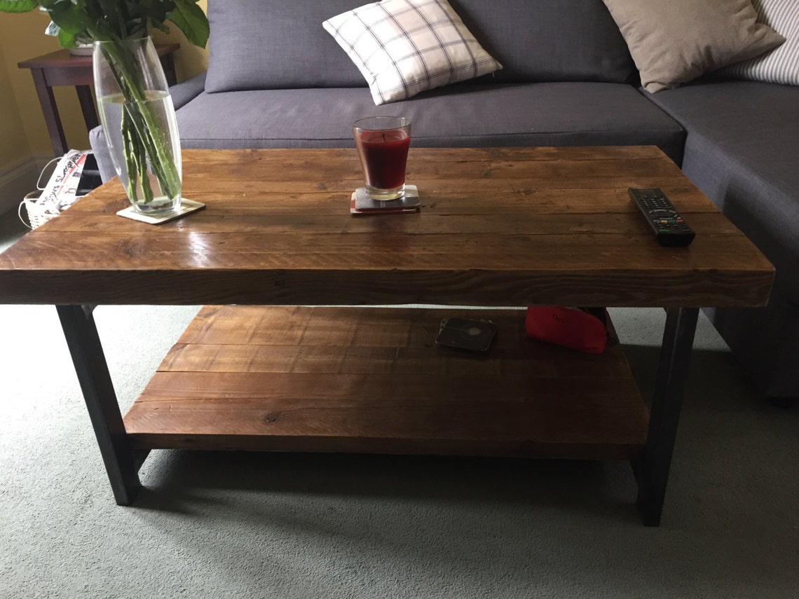 POLA Handmade Reclaimed Dark Oak Coffee Table with shelf and Etsy