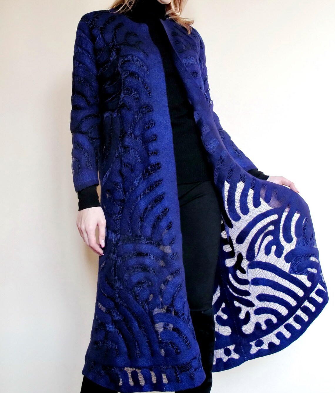 Dark Blue Merino Coat Felted Jacket Merino Wool Women Wear Etsy