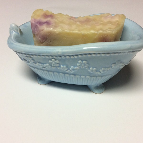 Clawfoot Tub Soap Dish - Blue Ceramic Soap Dish - Clawfoot Tub - Embossed Soap Dish - Sponge Holder - Soap Dish - Bathroom Decor