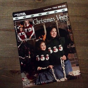 Christmas Vest Patterns - Snowman Vest - Christmas Tree Vest - Leisure Arts 750 - Vintage Knitting Pattern - Knit Vest
