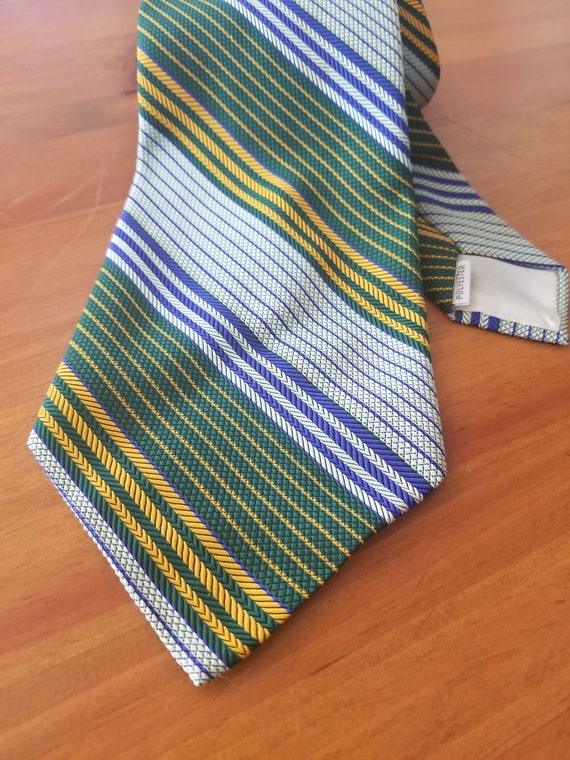 Vintage 70s Necktie - Green Striped Necktie - Tow… - image 2