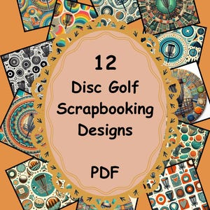May include: Twelve colorful digital paper designs featuring disc golf imagery. The designs are perfect for scrapbooking, card making, and other paper crafts. The designs are in a PDF format.