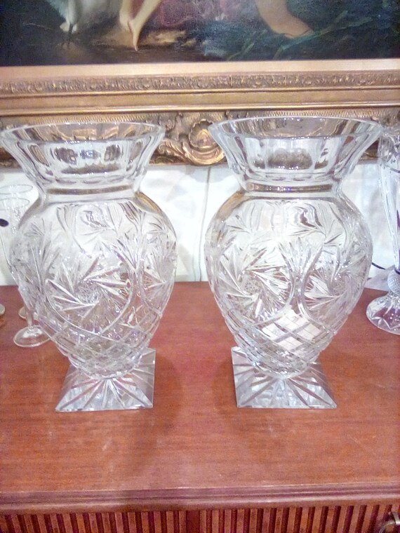 Very Large Pair Of Tulia 24 Lead Crystal Vintage Vases Etsy