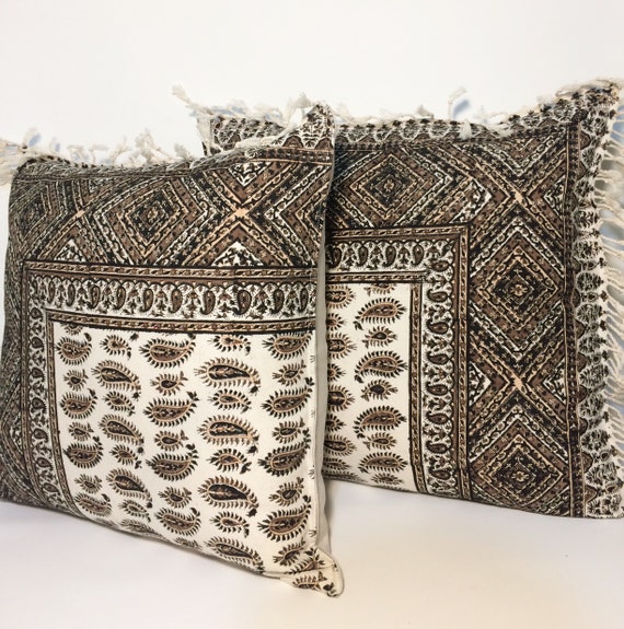 Set of Decorative Cushion Cover ,throw pillow, brown pillow , 19" traditional pillow case, cottage house gift idea, hand printed red pillow