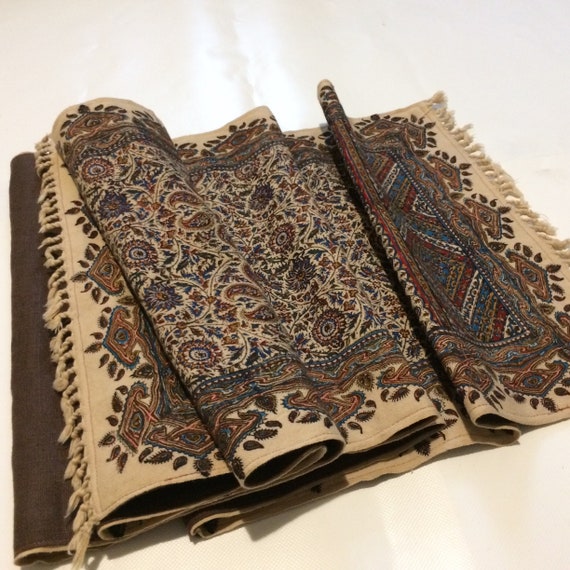 Table runner 94" inches long, traditional hand block printed with linen lining , bohemian blue table runner, Tapestry paisley table runner