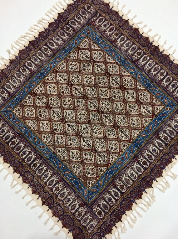 Handmade cotton tablecloth | traditional block printing tapestry | natural dyes 40" inches with tassels | Christmas stocking | unique gifts