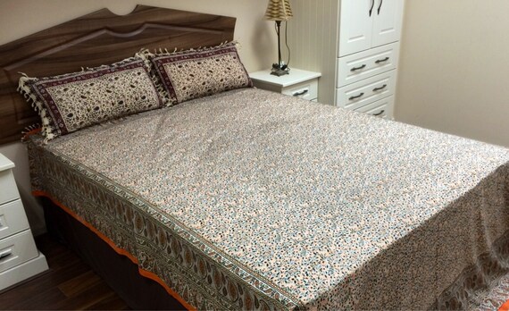 Stunning Large King Size tapestry | handmade orange floral tablecloth | bedspread